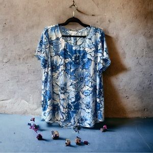 Northern Reflections Blue & White Floral Print Top sz XXL